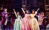 HAMILTON TOUR. Billy Nevers (Aaron Burr) Roshani Abbey, Chasity Crisp and Naomi Katiyo (Schuyler Sisters). Photo by Danny Kaan